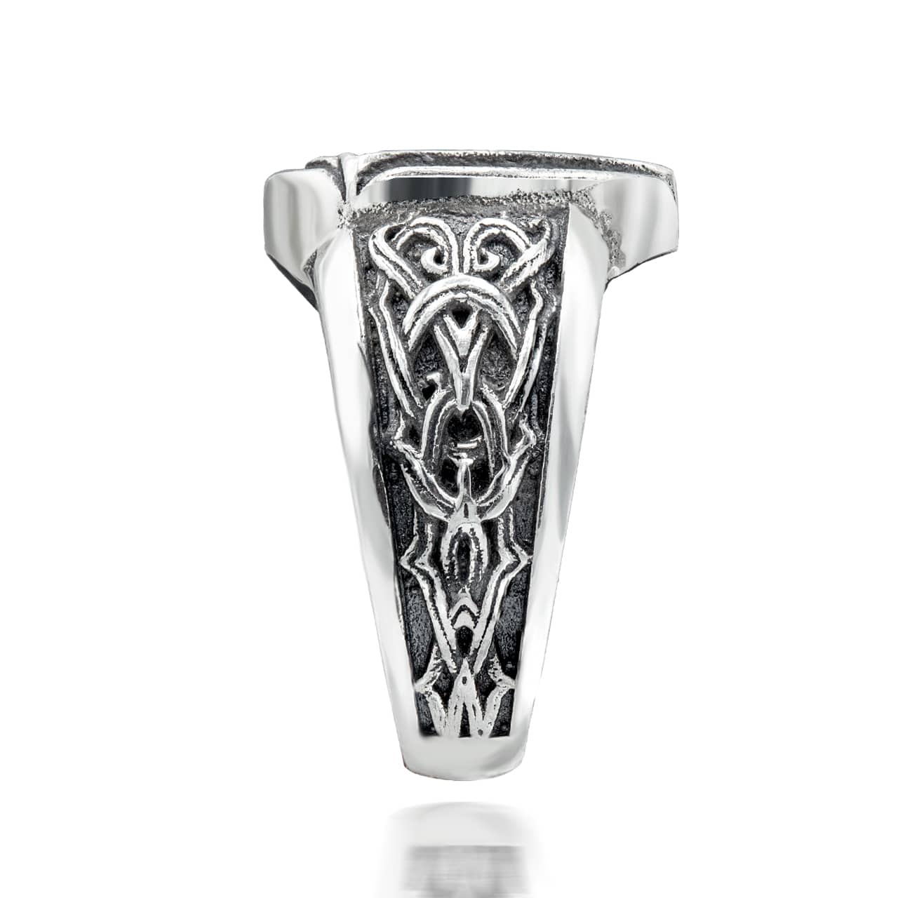 Sterling Silver Oxidized Irish Celtic Trinity Knot Triquetra Signet Ring, view 2
