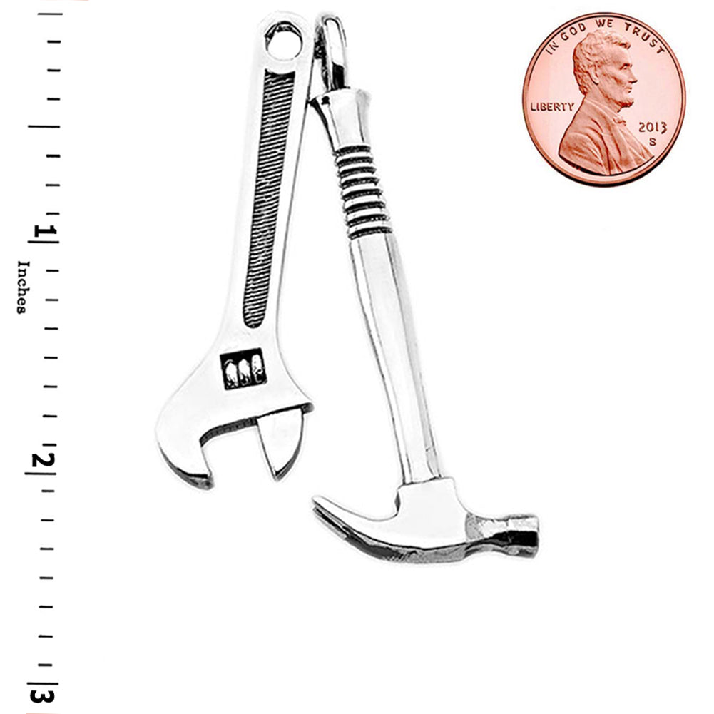 Sterling Silver Oxidized Large Hammer & Wrench Pendant Necklace, view 3
