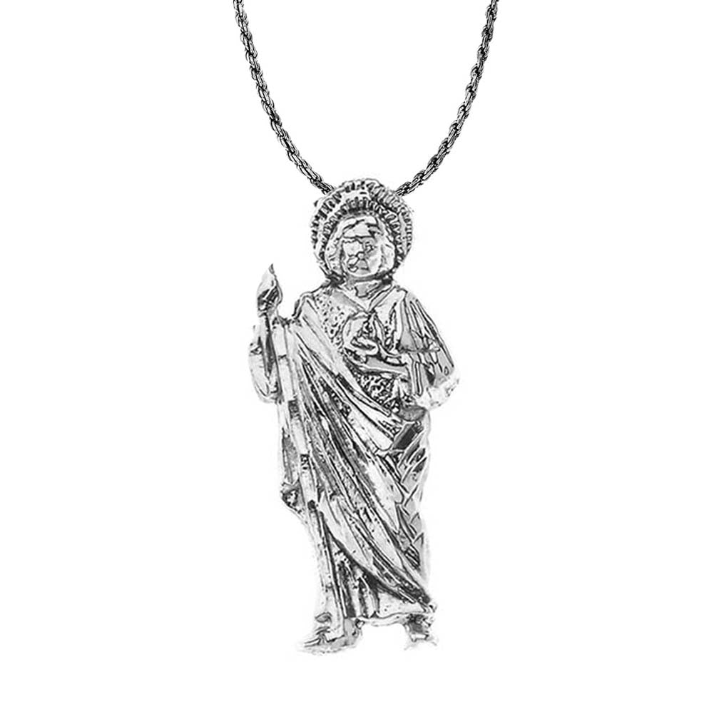 Sterling Silver Oxidized Patron Saint Jude Hidden Bail Pendant Necklace