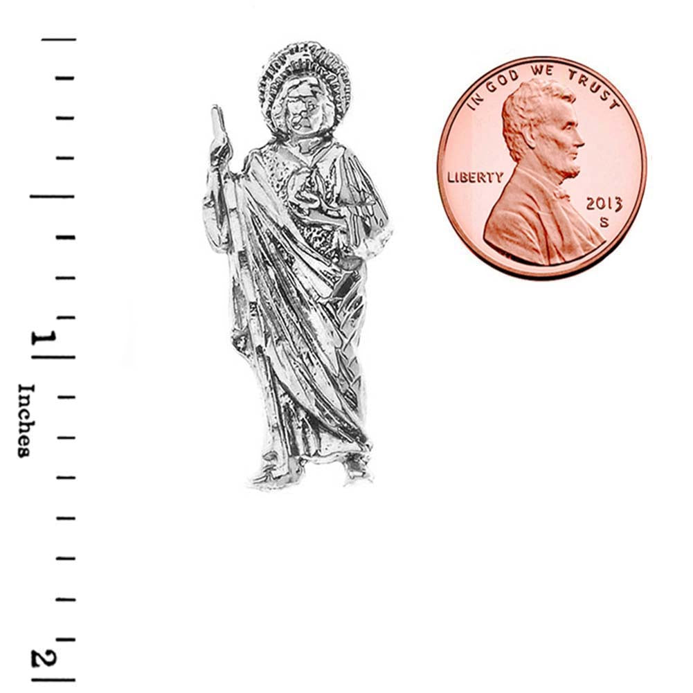 Sterling Silver Oxidized Patron Saint Jude Hidden Bail Pendant Necklace, view 3