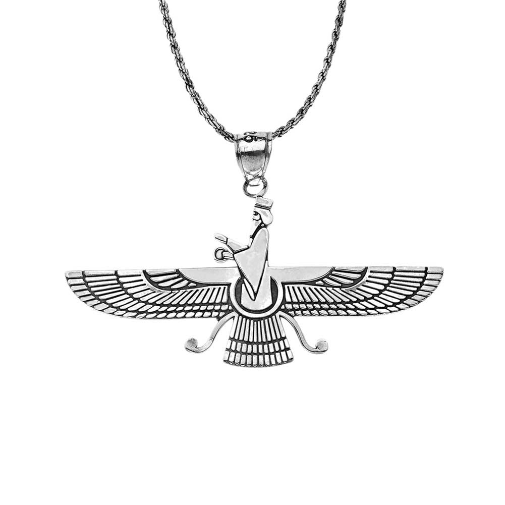Sterling Silver Oxidized Persian Faravahar Pendant Necklace