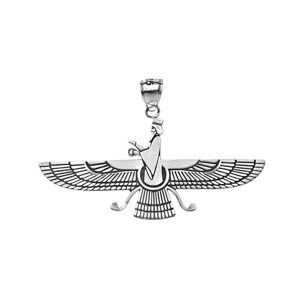 Sterling Silver Oxidized Persian Faravahar Pendant Necklace, view 2