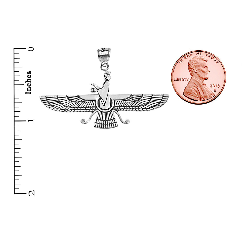 Sterling Silver Oxidized Persian Faravahar Pendant Necklace, view 3