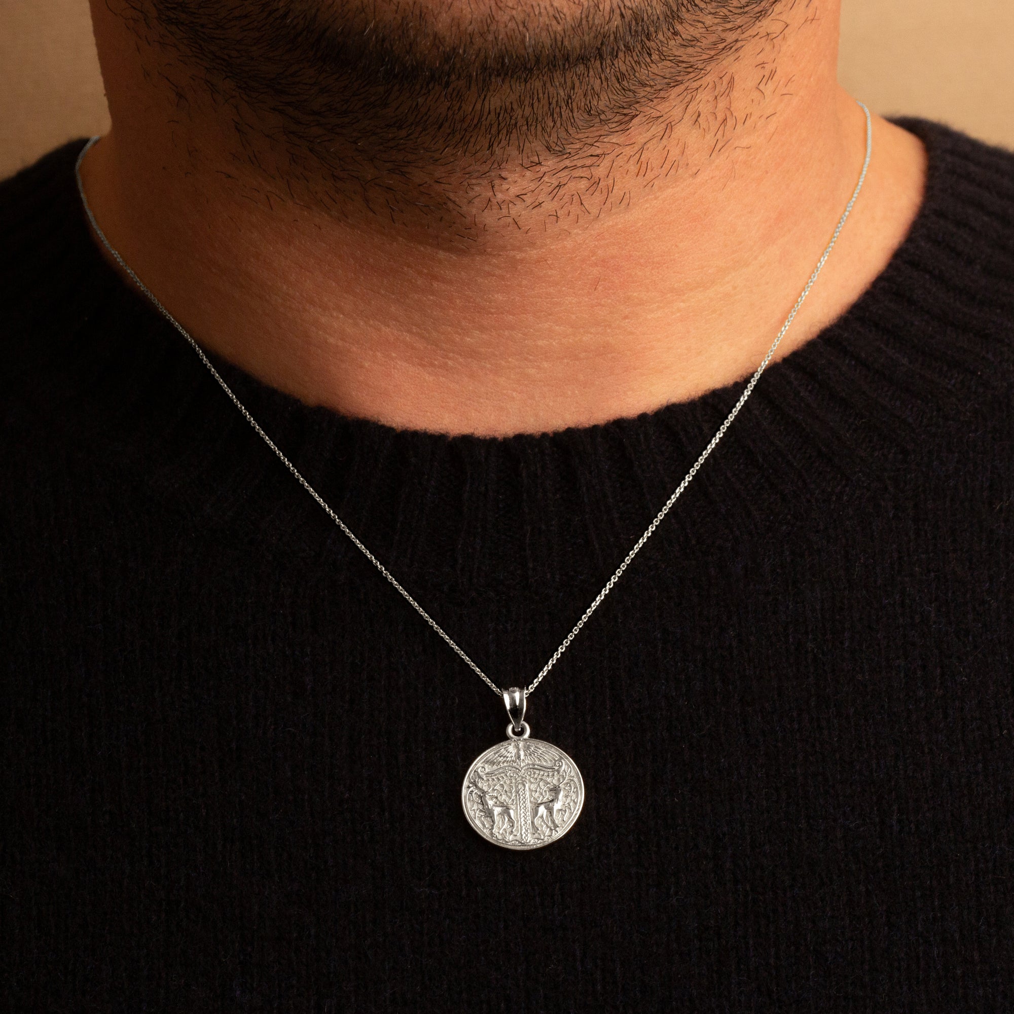 Sterling Silver Pagan Irminsul Tree of Life Viking Medallion Pendant Necklace, view 2