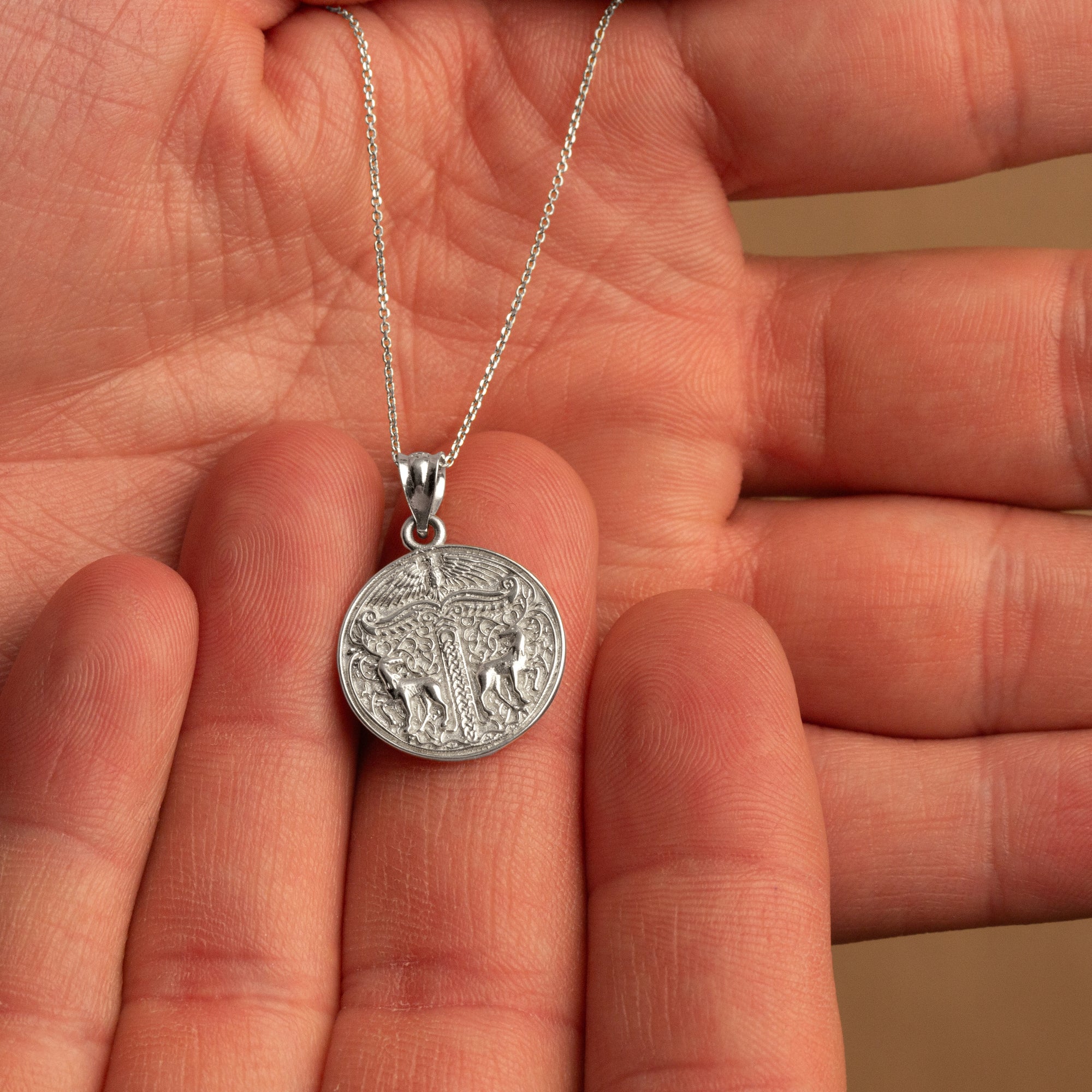Sterling Silver Pagan Irminsul Tree of Life Viking Medallion Pendant Necklace, view 4