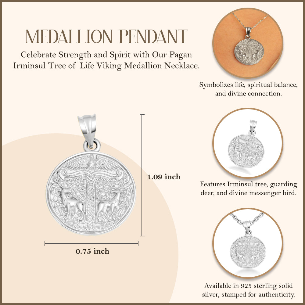 Sterling Silver Pagan Irminsul Tree of Life Viking Medallion Pendant Necklace, view 5