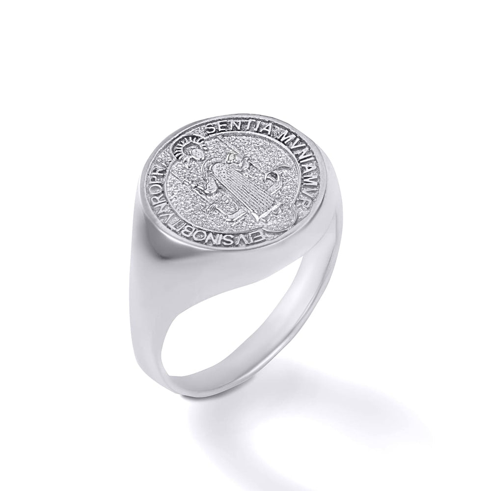 Sterling Silver Patron Saint Benedict Medal Signet Ring
