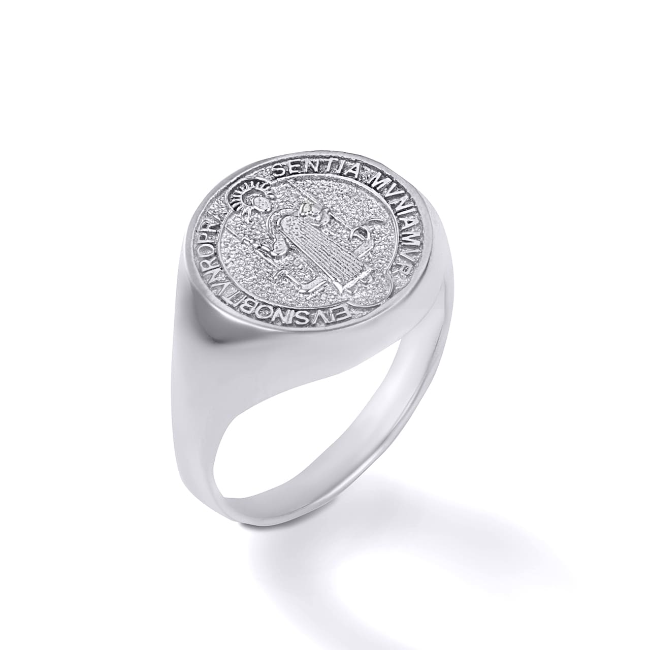 Sterling Silver Patron Saint Benedict Medal Signet Ring