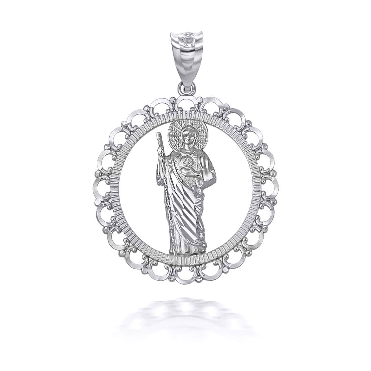 Sterling Silver Patron Saint Jude Round Pendant Necklace