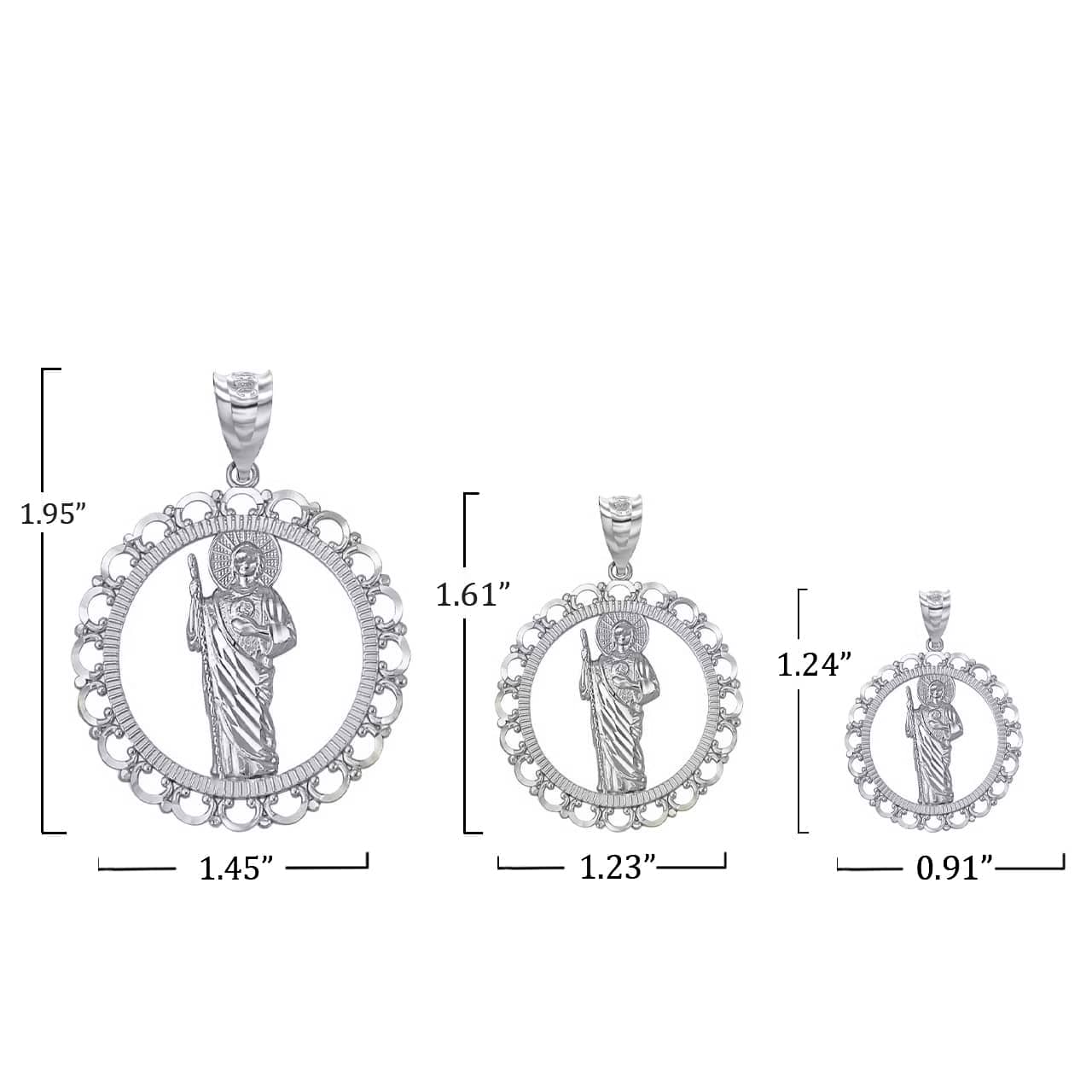 Sterling Silver Patron Saint Jude Round Pendant Necklace, view 4