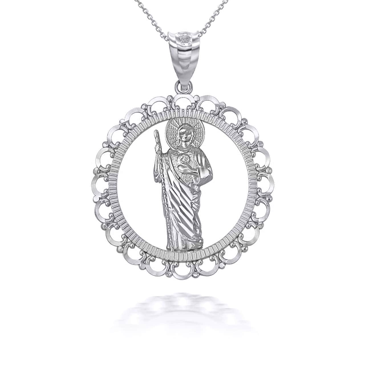 Sterling Silver Patron Saint Jude Round Pendant Necklace, view 5