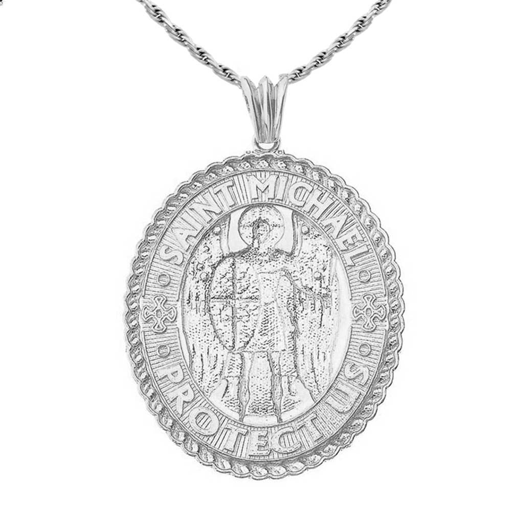 Sterling Silver Patron Saint Michael Archangel Medallion Pendant Necklace — Width: 1.2, view 2