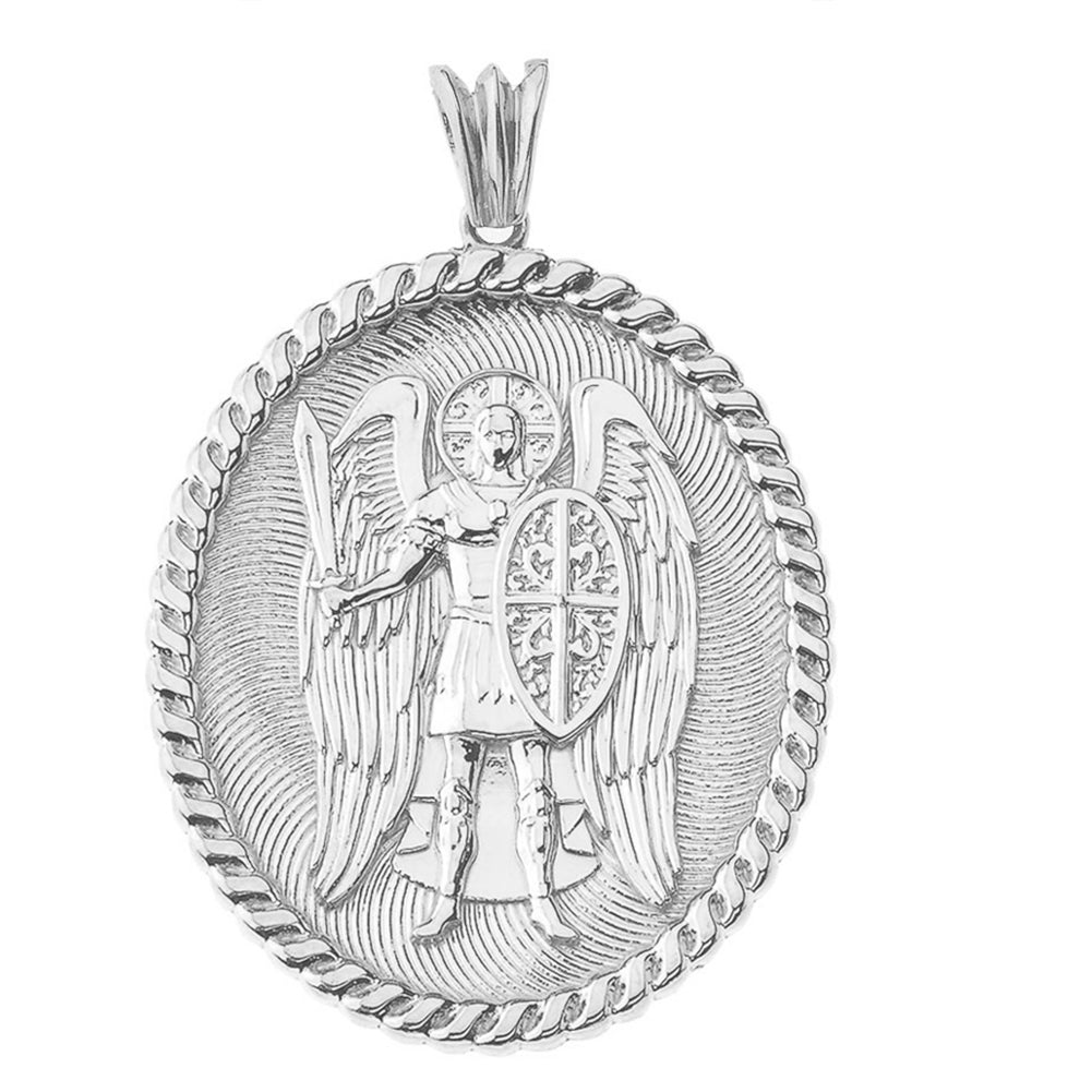 Sterling Silver Patron Saint Michael Archangel Medallion Pendant Necklace — Width: 1.2, view 3