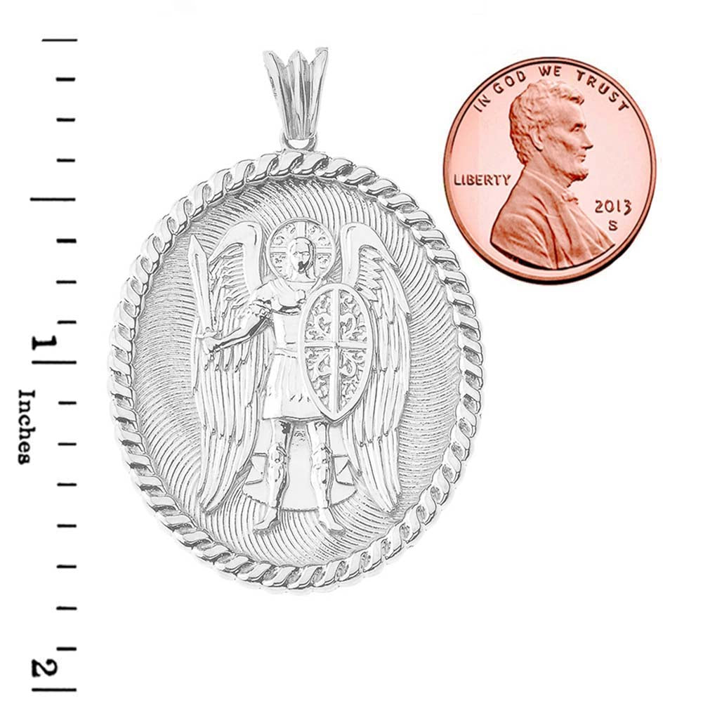 Sterling Silver Patron Saint Michael Archangel Medallion Pendant Necklace — Width: 1.2, view 4