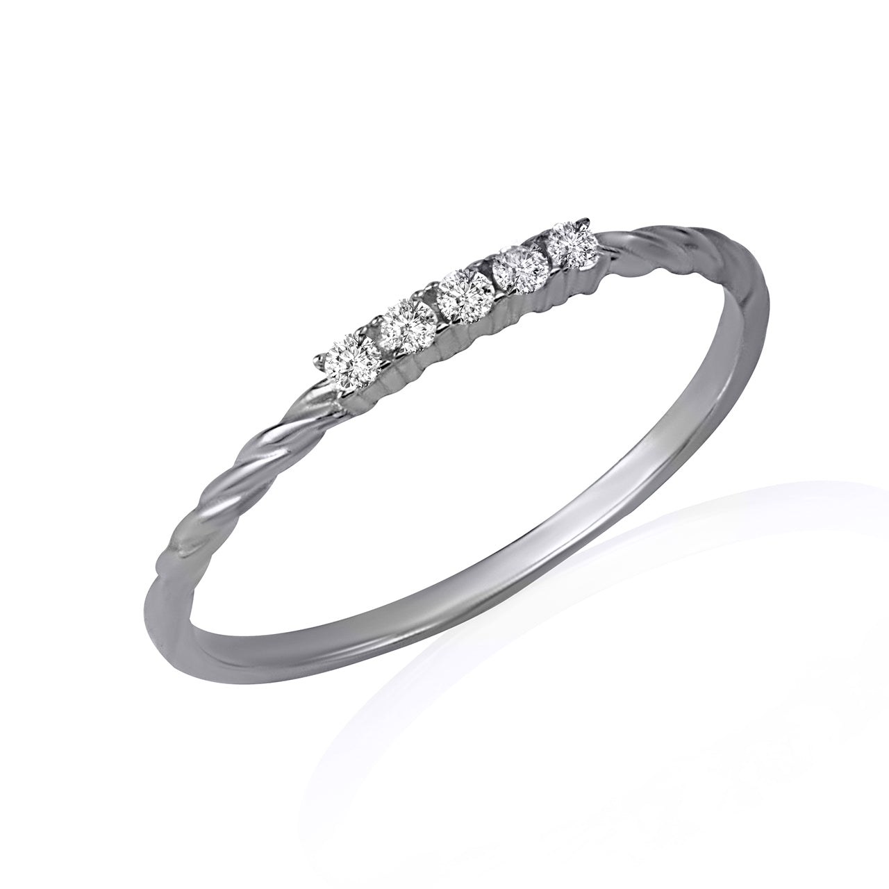 Sterling Silver Pave Set Cubic Zirconia Rope Twist Band Ring