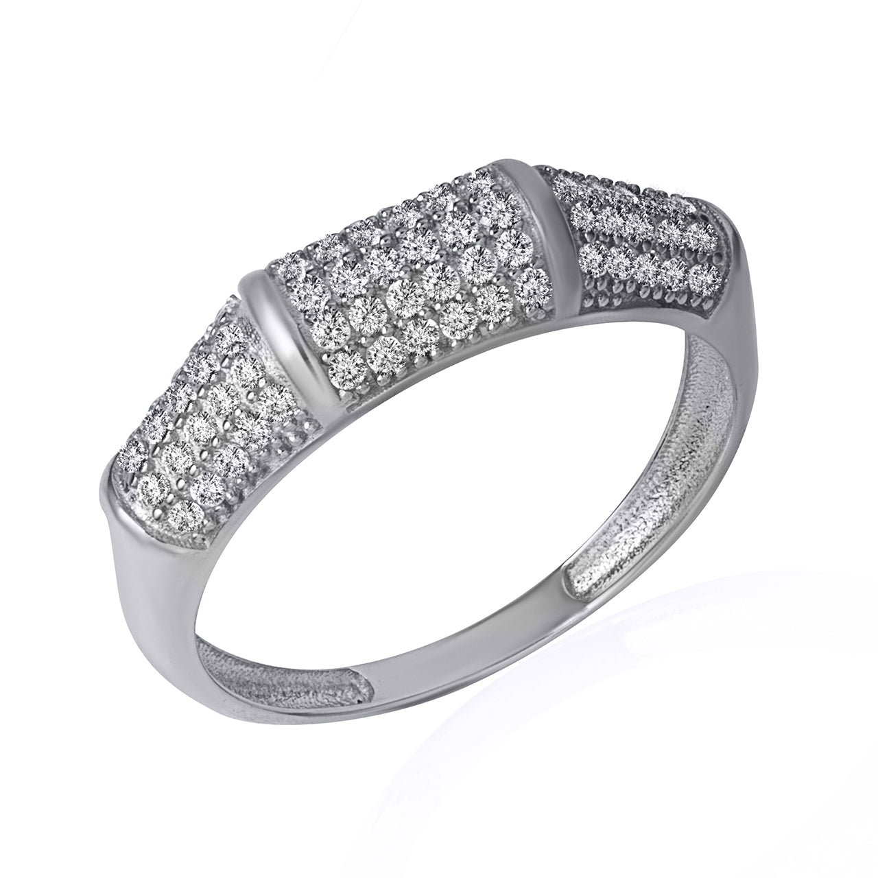 Sterling Silver Pave Set Cubic Zirconia Striped Band Ring