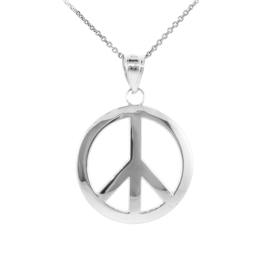 Sterling Silver Peace Symbol Pendant Necklace (L)