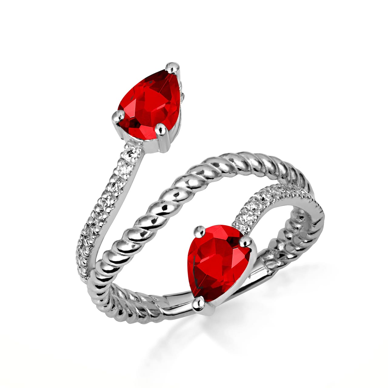 Sterling Silver Pear Cut Double Gemstone Wrap Around Rope Band Ring, view 8