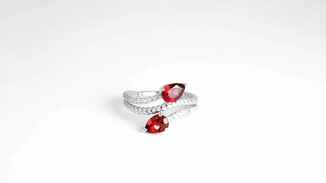 Sterling Silver Pear Cut Double Gemstone Wrap Around Roped Band Ring, view 3