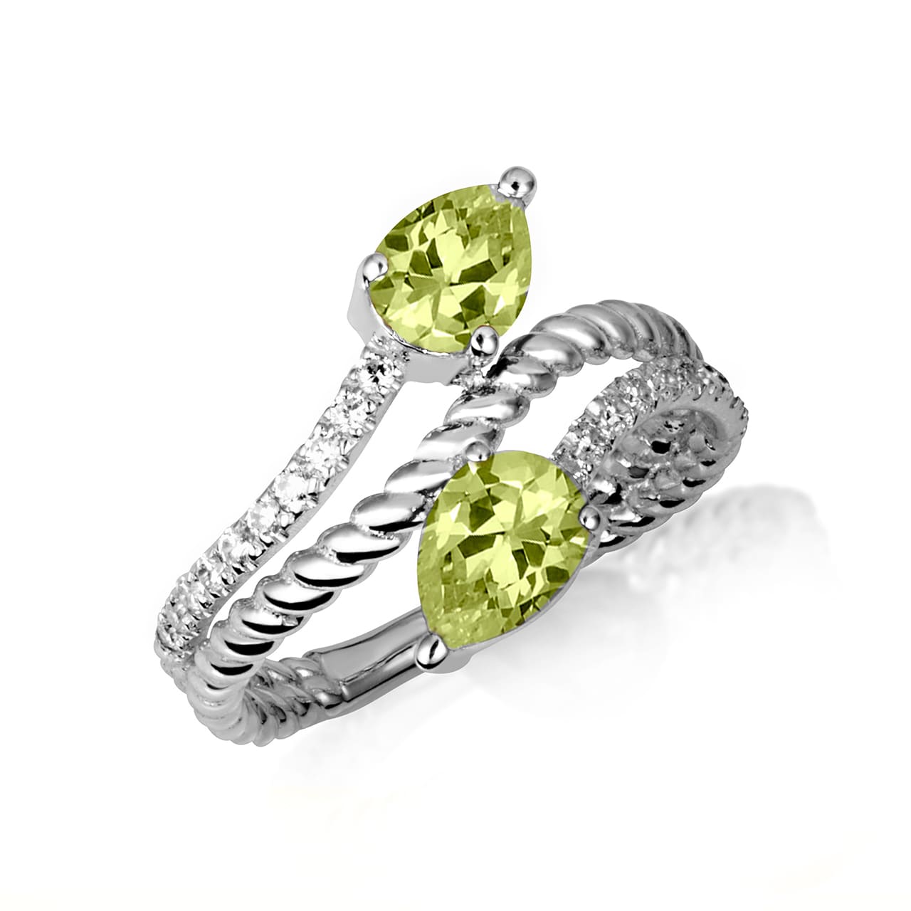 Sterling Silver Pear Cut Double Gemstone Wrap Around Roped Band Ring, view 5
