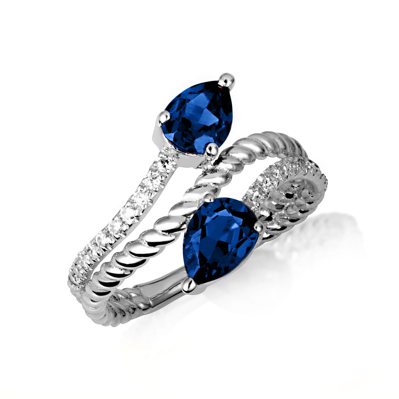 Sterling Silver Pear Cut Double Gemstone Wrap Around Roped Band Ring, view 6