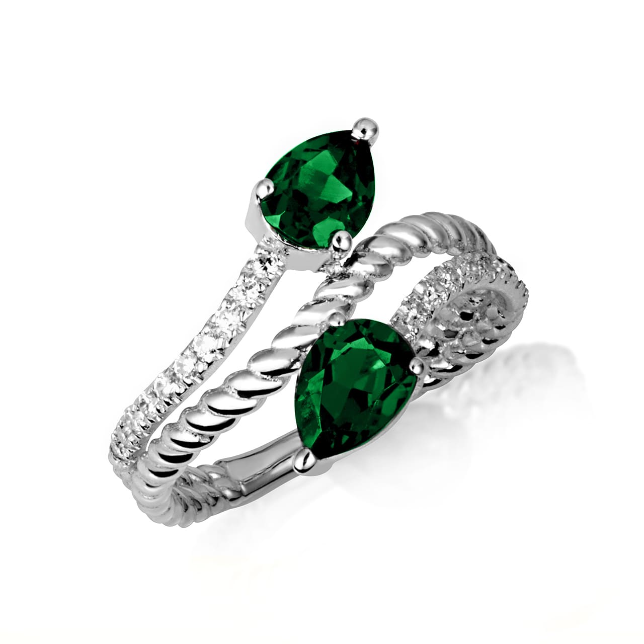 Sterling Silver Pear Cut Double Gemstone Wrap Around Roped Band Ring, view 7