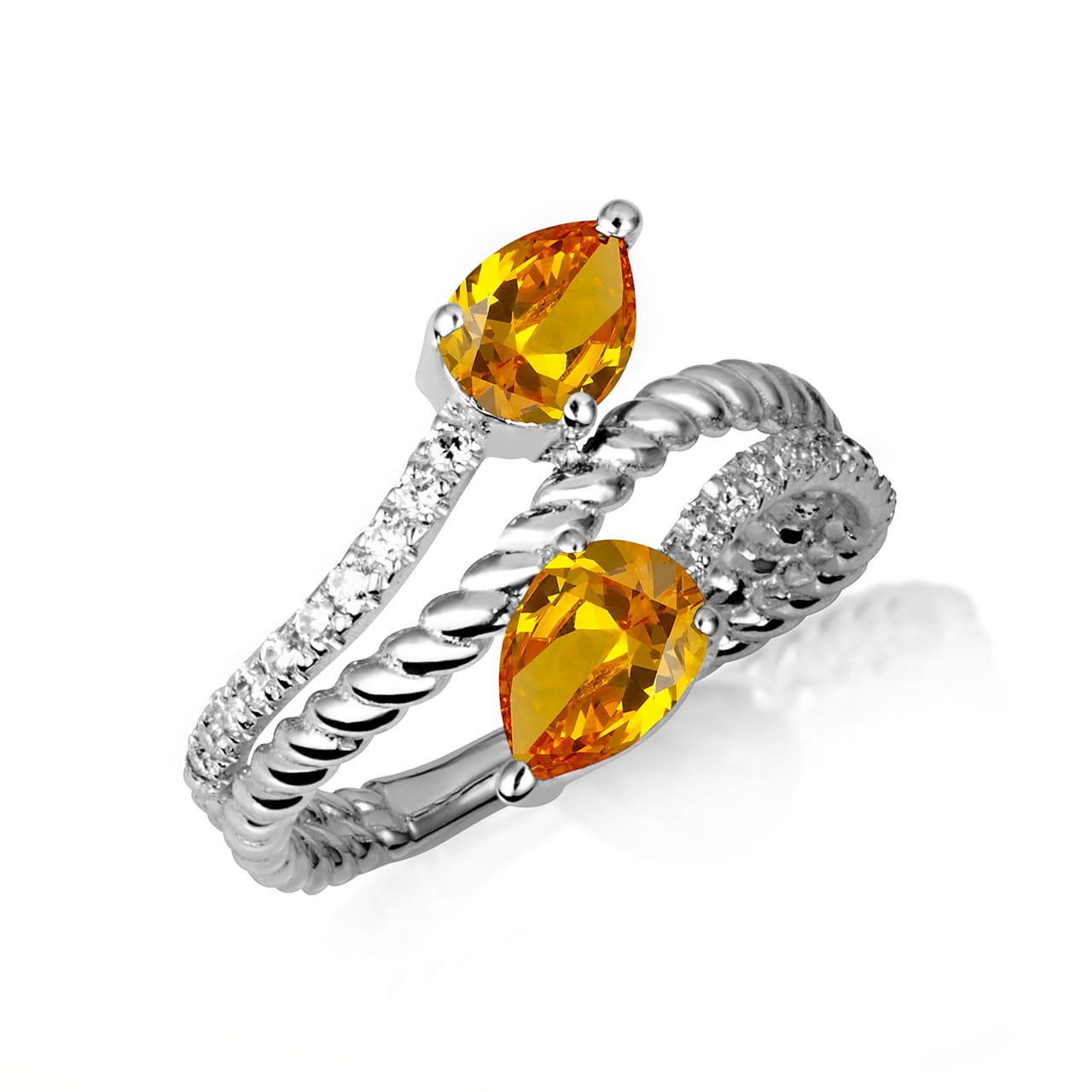 Sterling Silver Pear Cut Double Gemstone Wrap Around Roped Band Ring, view 8