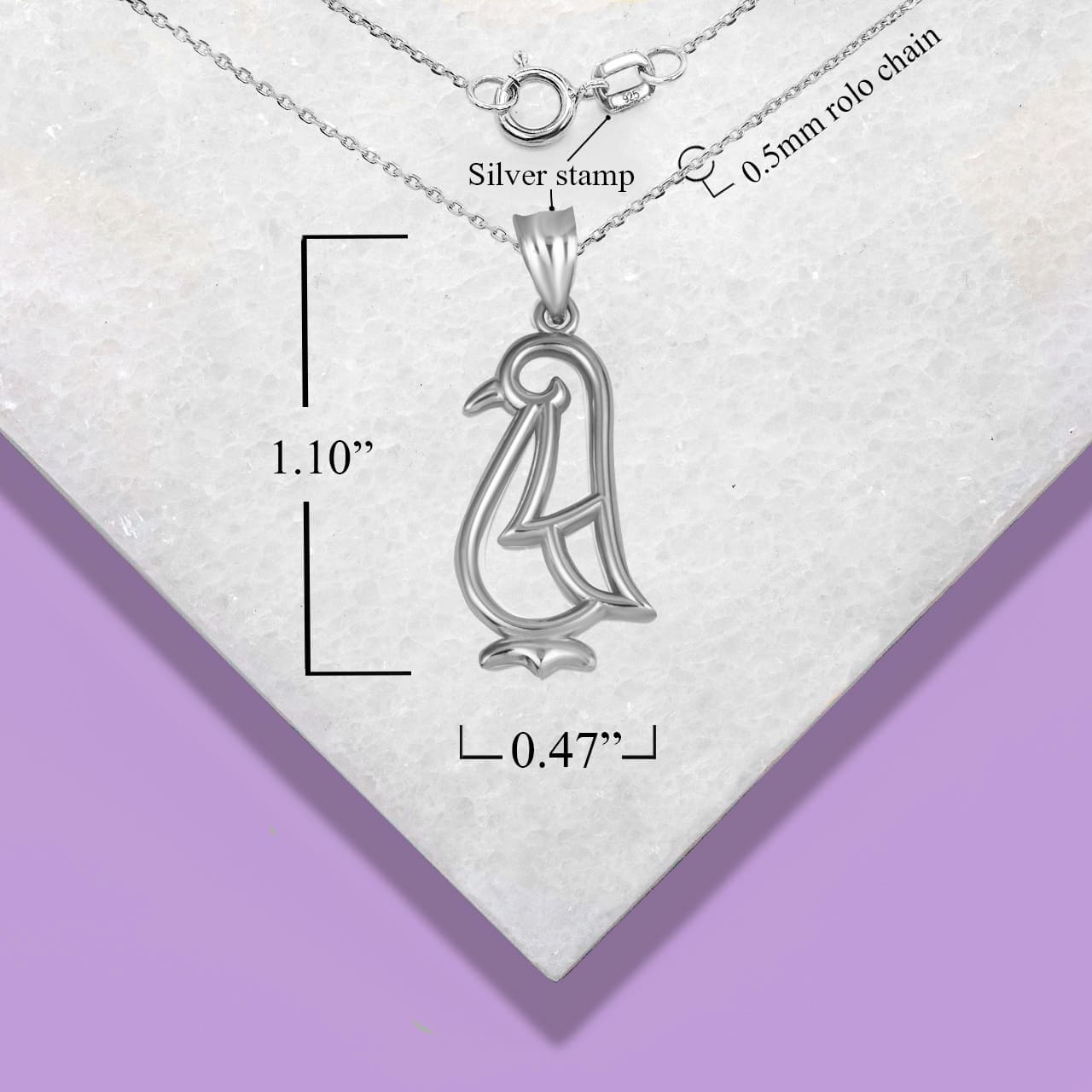 Sterling Silver Penguin Silhouette Pendant Necklace, view 4