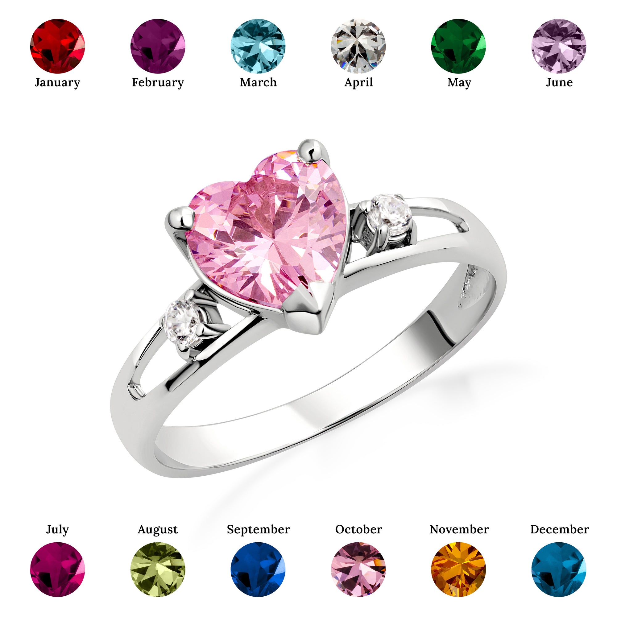 Sterling Silver Personalized Birthstone Heart Proposal/Promise Ring