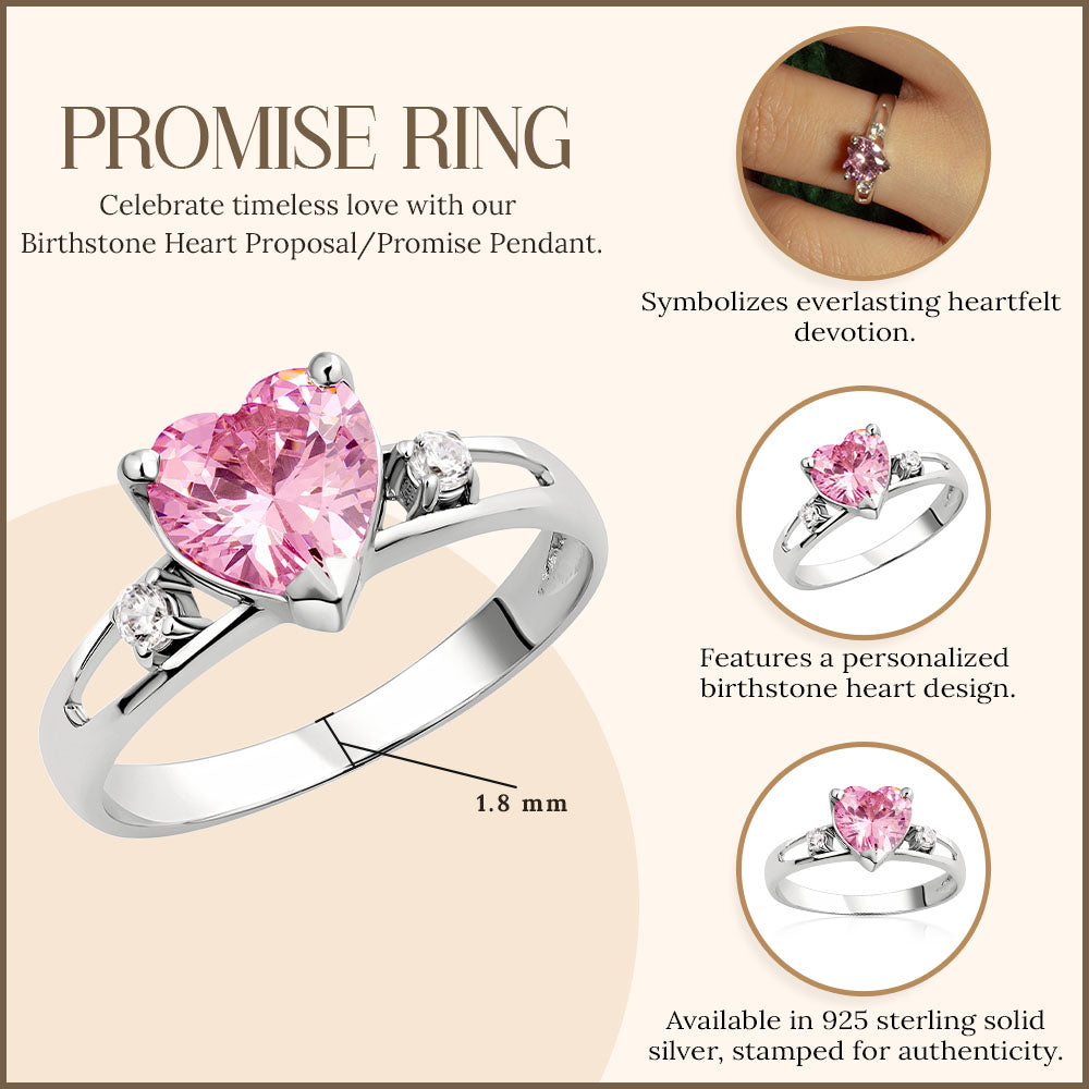 Sterling Silver Personalized Birthstone Heart Proposal/Promise Ring, view 3