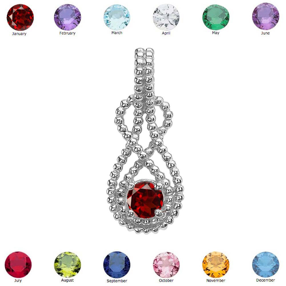 Sterling Silver Personalized Birthstone Infinity Teardrop Beaded Hidden Bail Pendant Necklace