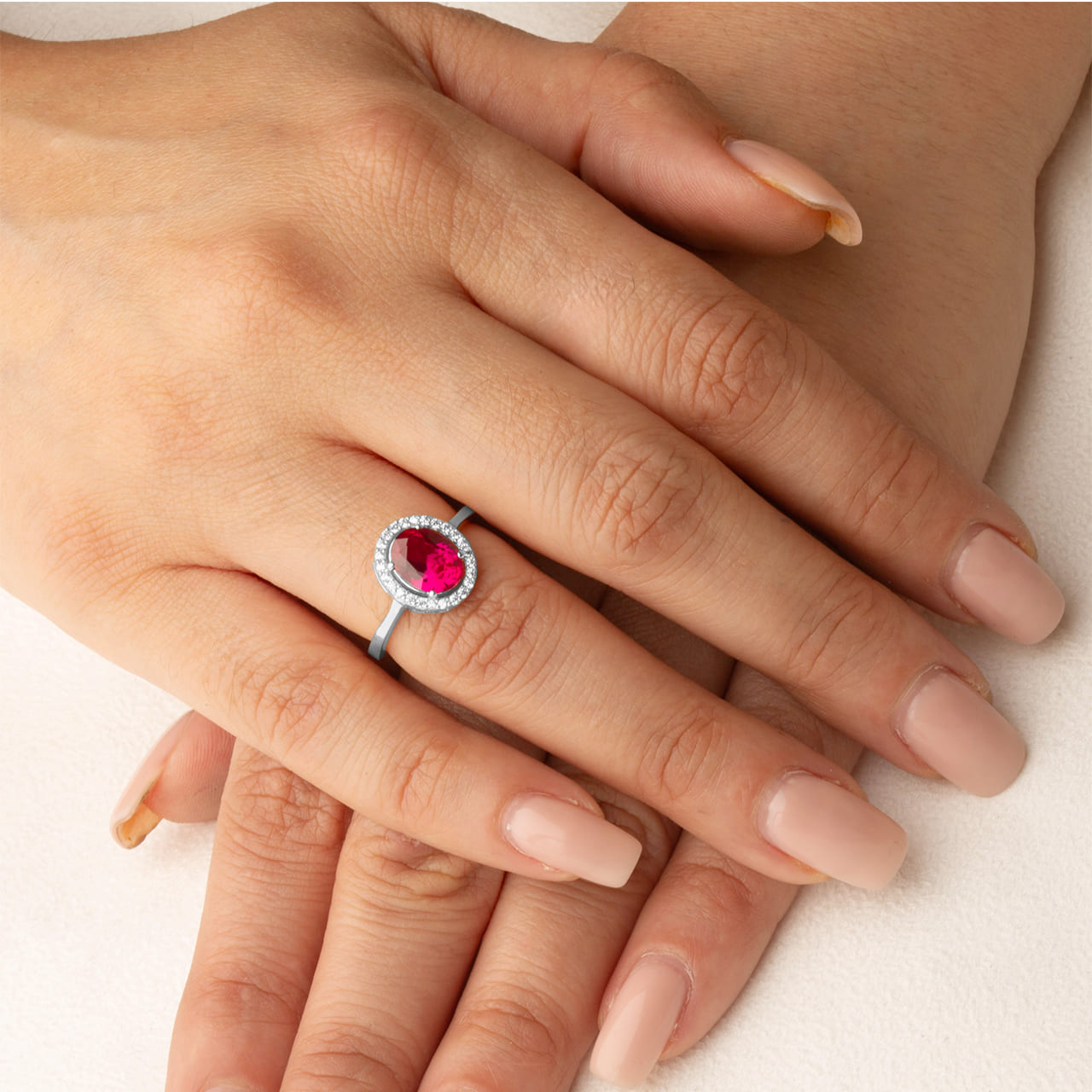 Sterling Silver Personalized Halo Birthstone Ring, view 2