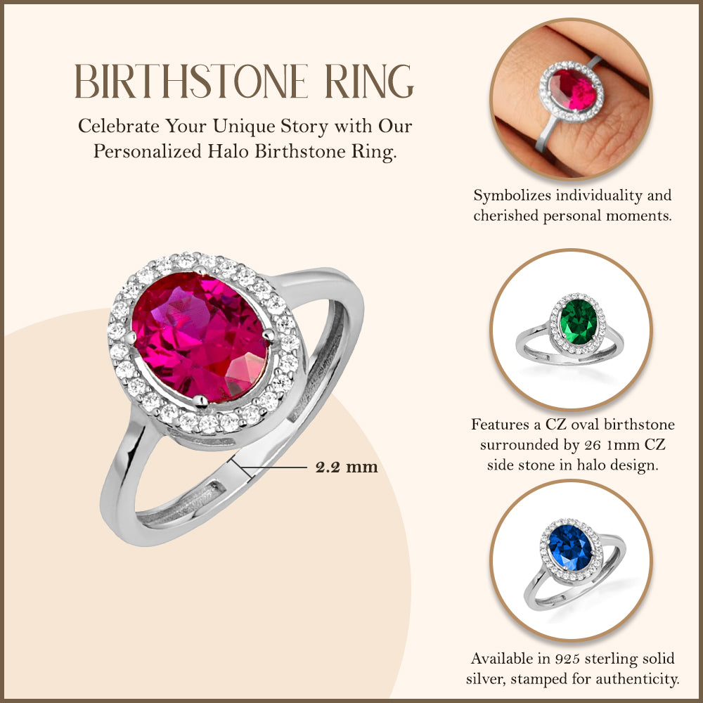 Sterling Silver Personalized Halo Birthstone Ring, view 3