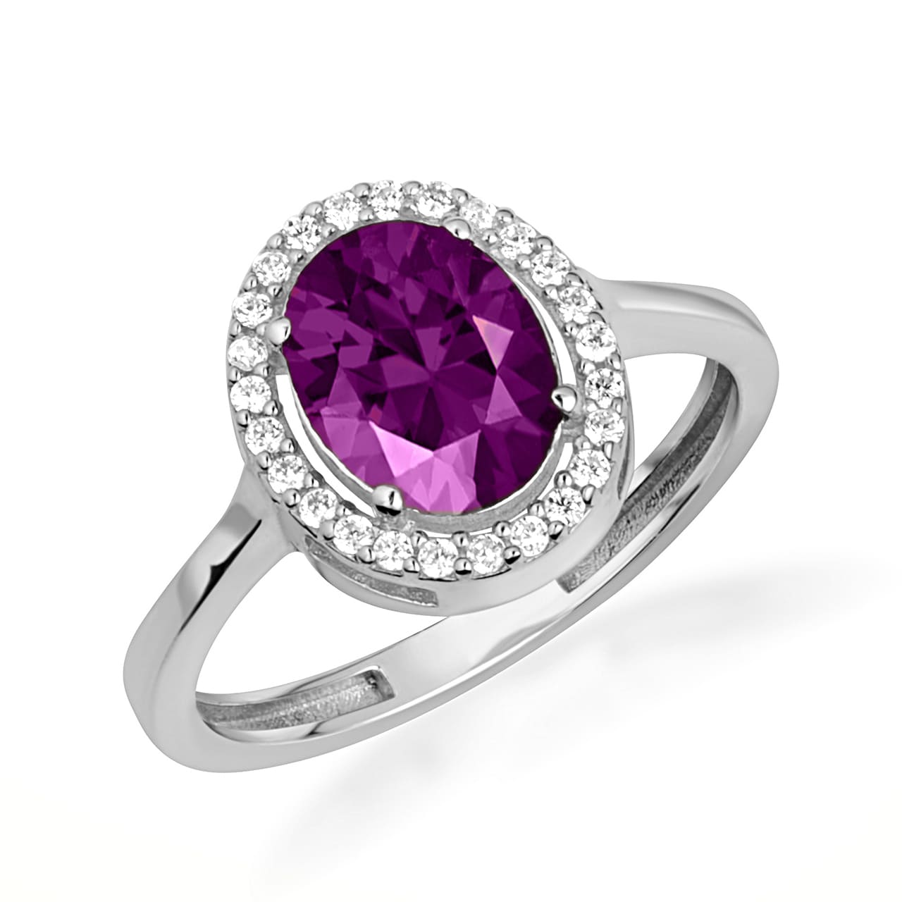 Sterling Silver Personalized Halo Birthstone Ring, view 10