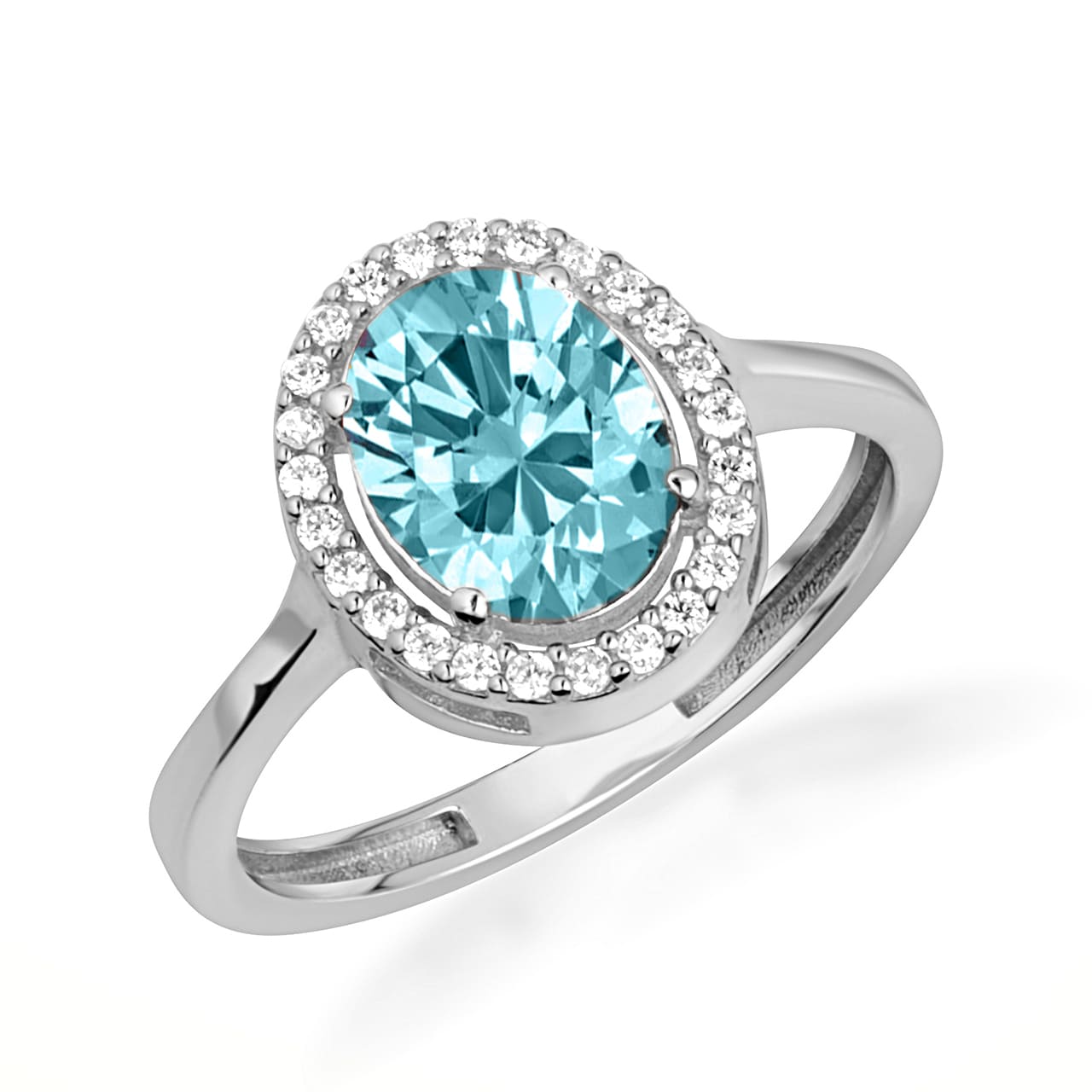 Sterling Silver Personalized Halo Birthstone Ring, view 15