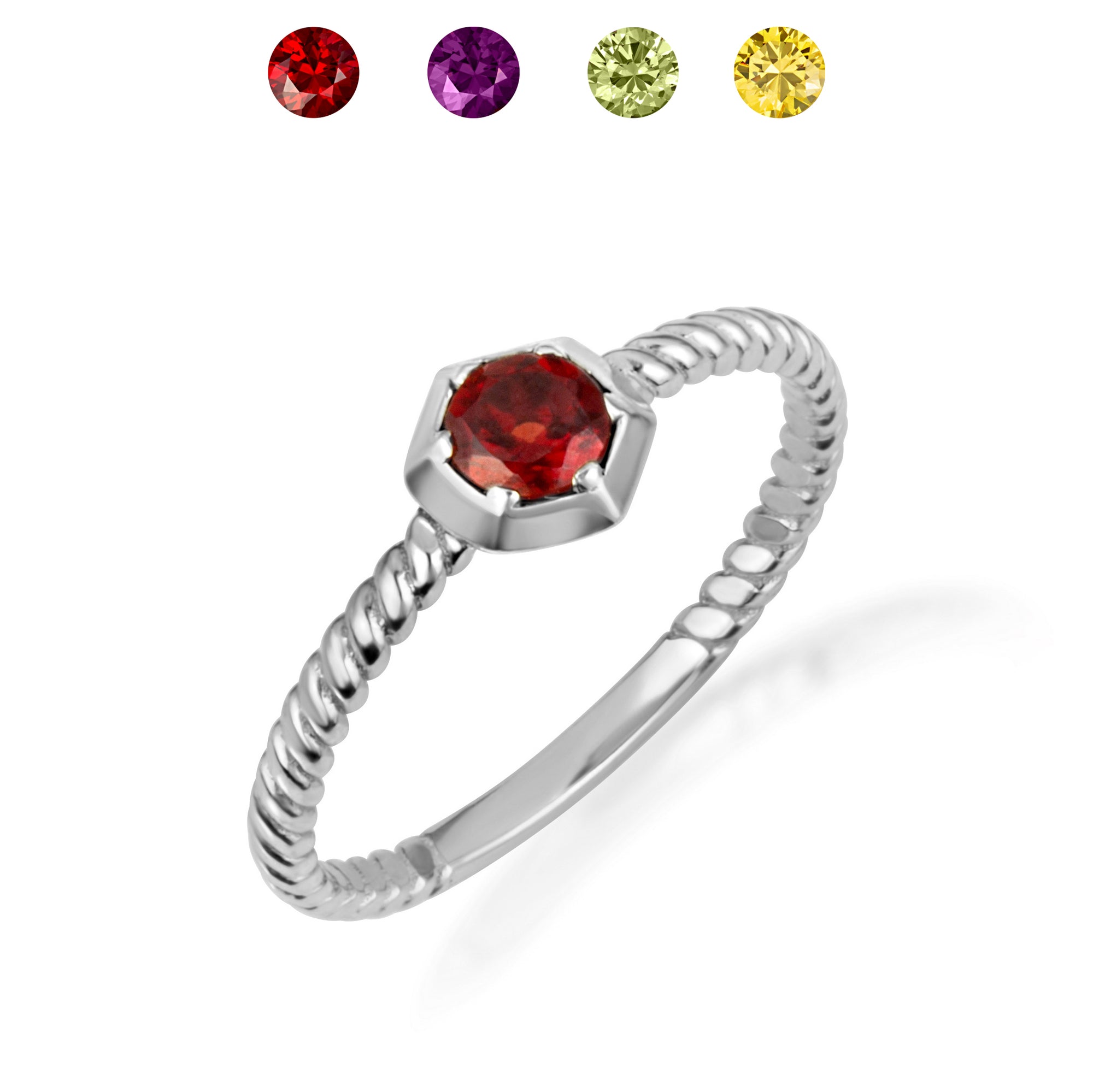 Sterling Silver Personalized Lab Created Birthstone Rope Ring