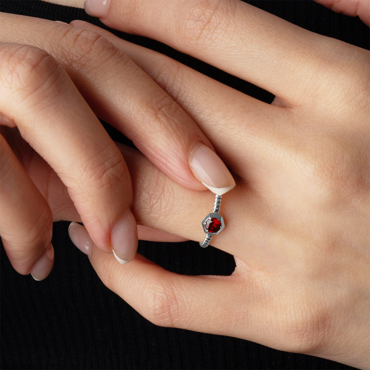 Sterling Silver Personalized Lab Created Birthstone Rope Ring, view 2