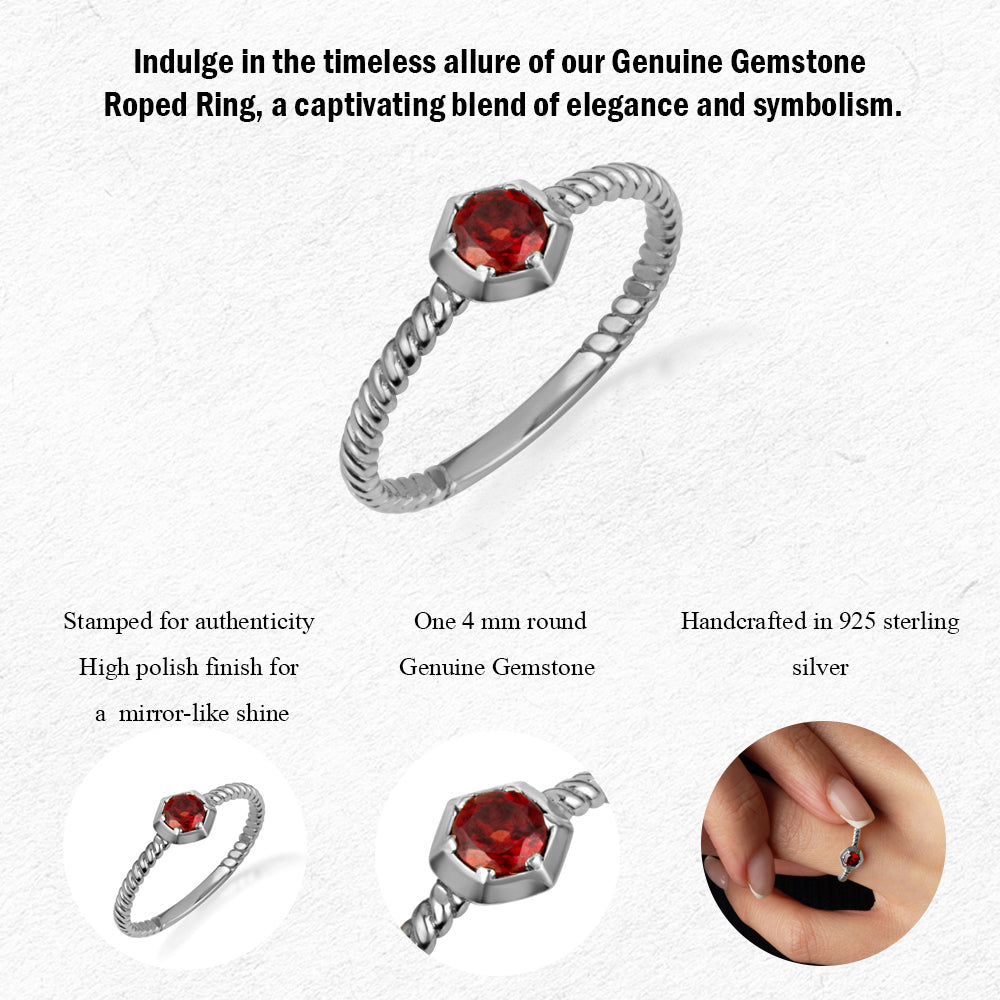 Sterling Silver Personalized Lab Created Birthstone Rope Ring, view 3