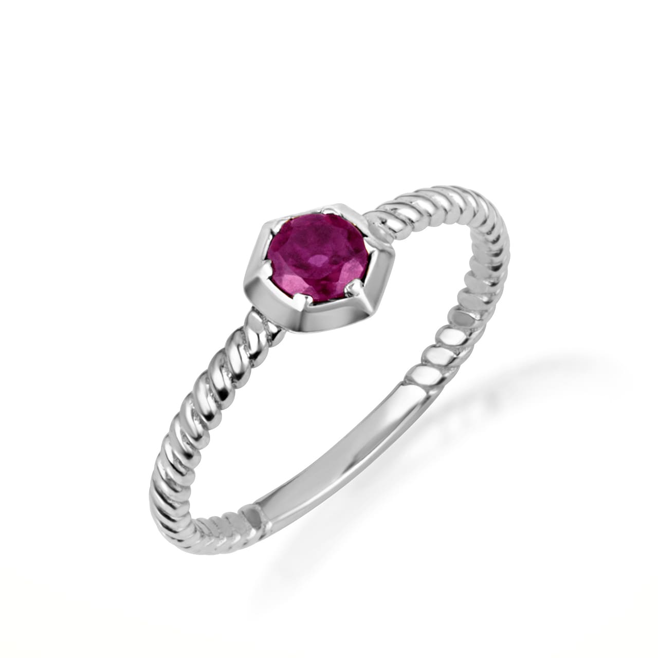 Sterling Silver Personalized Lab Created Birthstone Rope Ring, view 5