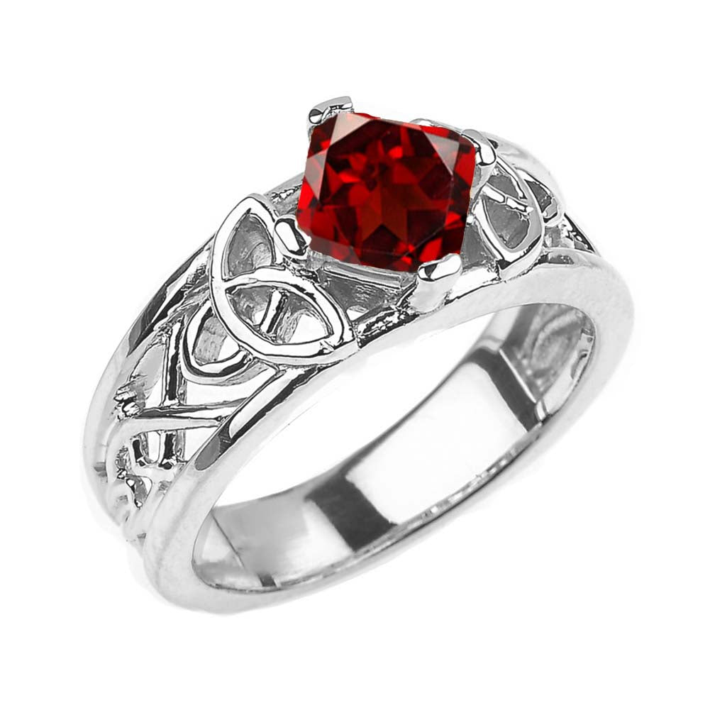 Sterling Silver Personalized Princess Cut Birthstone Irish Celtic Trinity Knot Band Ring, view 2