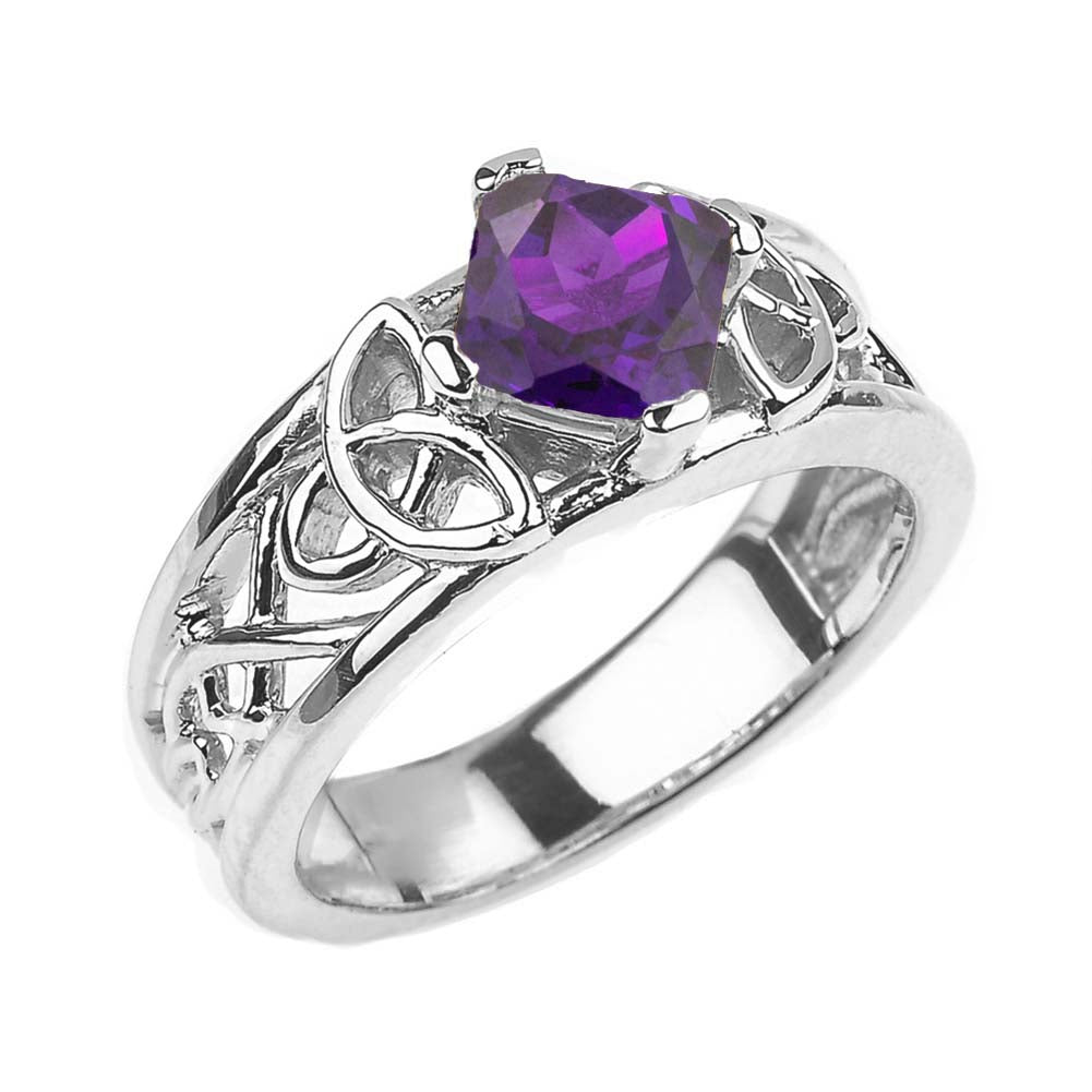 Sterling Silver Personalized Princess Cut Birthstone Irish Celtic Trinity Knot Band Ring, view 3