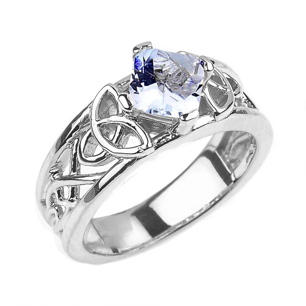 Sterling Silver Personalized Princess Cut Birthstone Irish Celtic Trinity Knot Band Ring, view 4