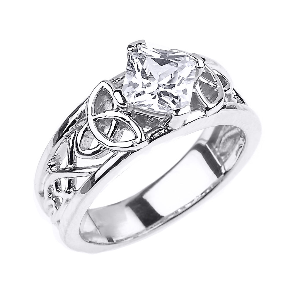 Sterling Silver Personalized Princess Cut Birthstone Irish Celtic Trinity Knot Band Ring, view 5