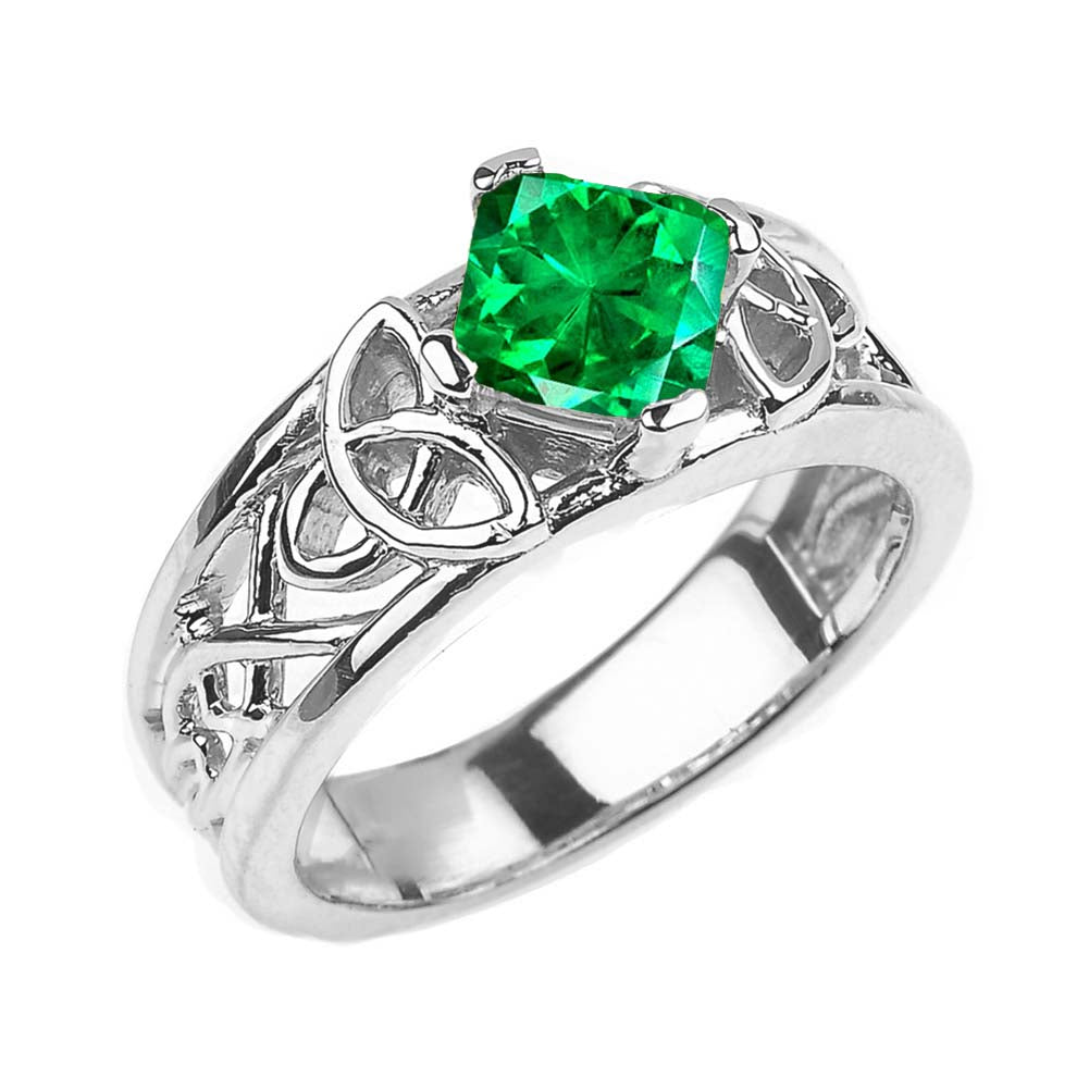 Sterling Silver Personalized Princess Cut Birthstone Irish Celtic Trinity Knot Band Ring, view 6