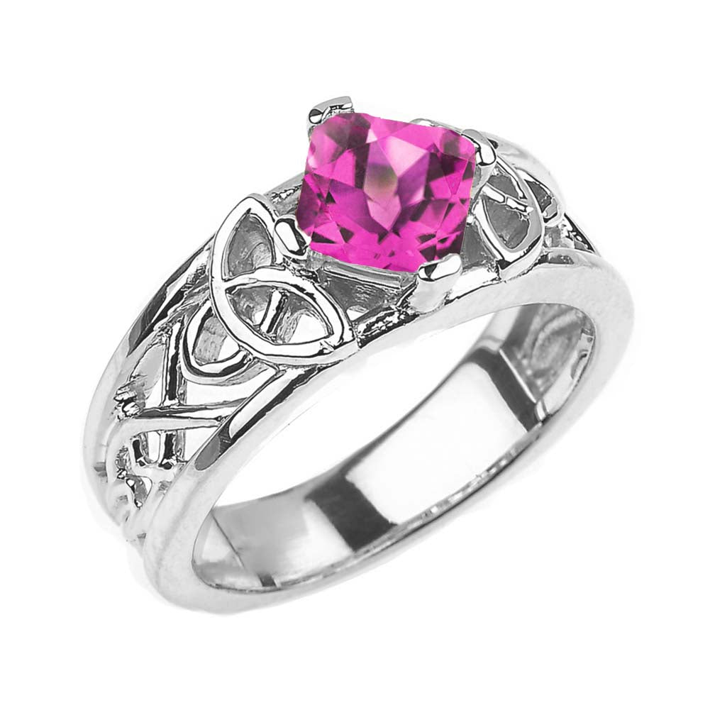 Sterling Silver Personalized Princess Cut Birthstone Irish Celtic Trinity Knot Band Ring, view 7