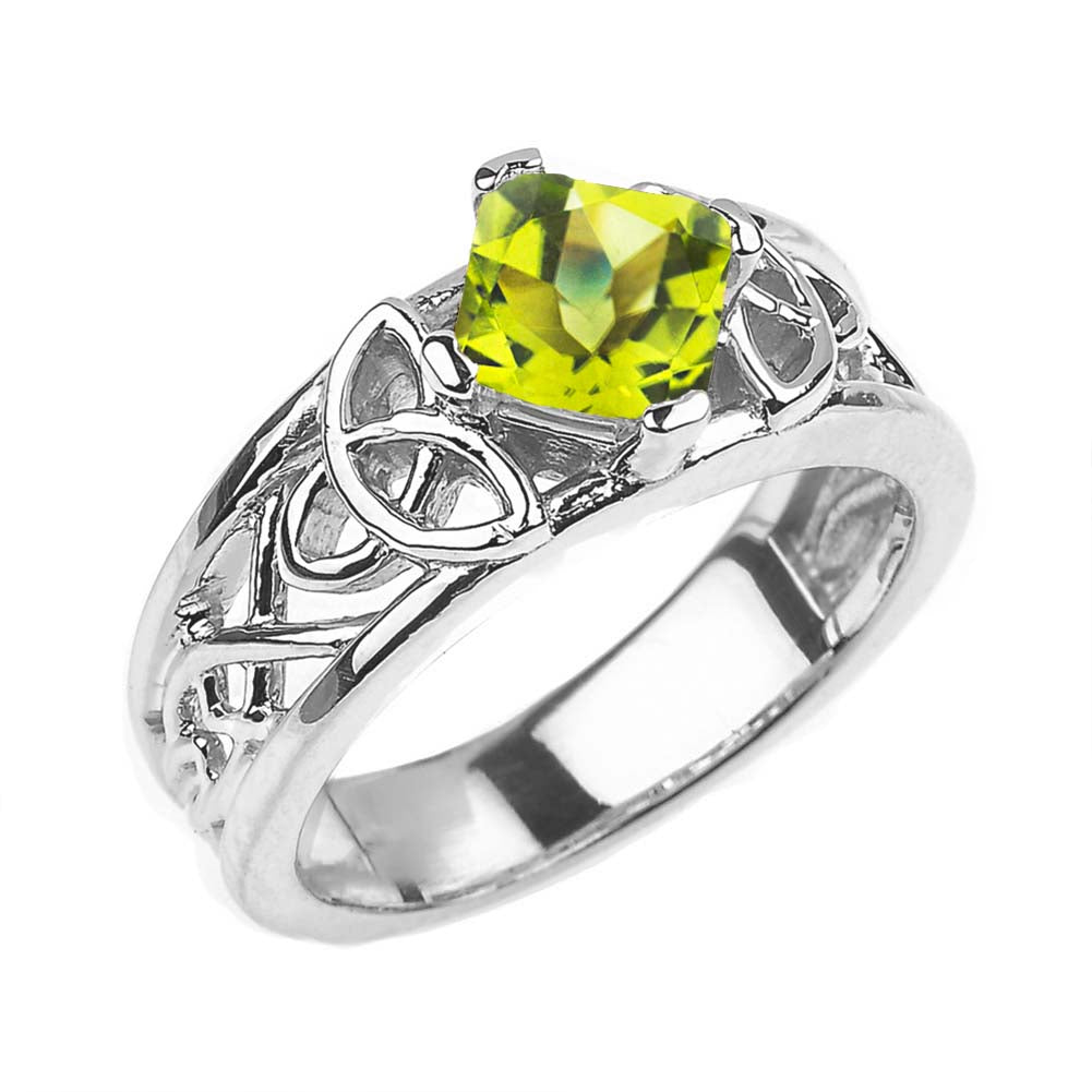 Sterling Silver Personalized Princess Cut Birthstone Irish Celtic Trinity Knot Band Ring, view 9