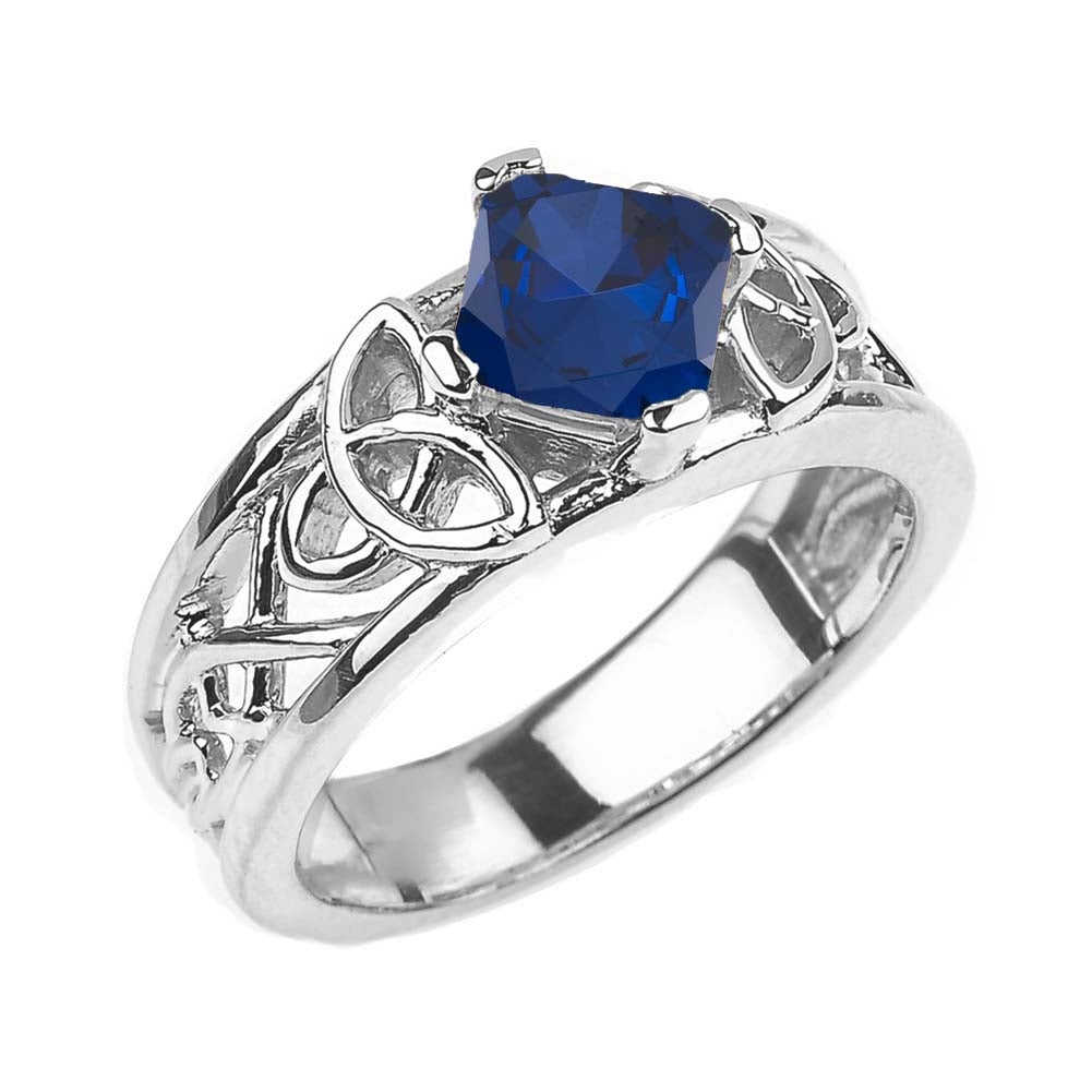 Sterling Silver Personalized Princess Cut Birthstone Irish Celtic Trinity Knot Band Ring, view 10
