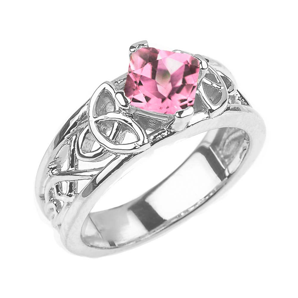 Sterling Silver Personalized Princess Cut Birthstone Irish Celtic Trinity Knot Band Ring, view 11