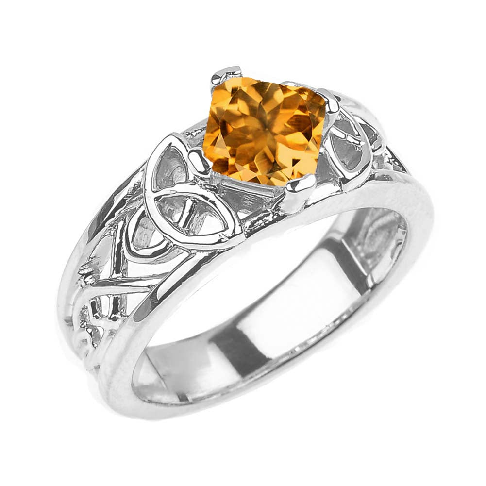 Sterling Silver Personalized Princess Cut Birthstone Irish Celtic Trinity Knot Band Ring, view 12