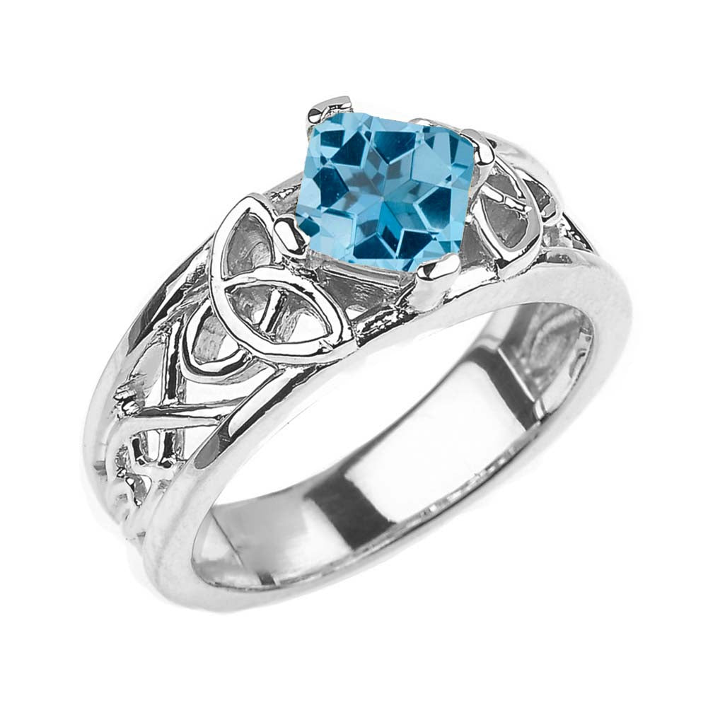 Sterling Silver Personalized Princess Cut Birthstone Irish Celtic Trinity Knot Band Ring, view 13
